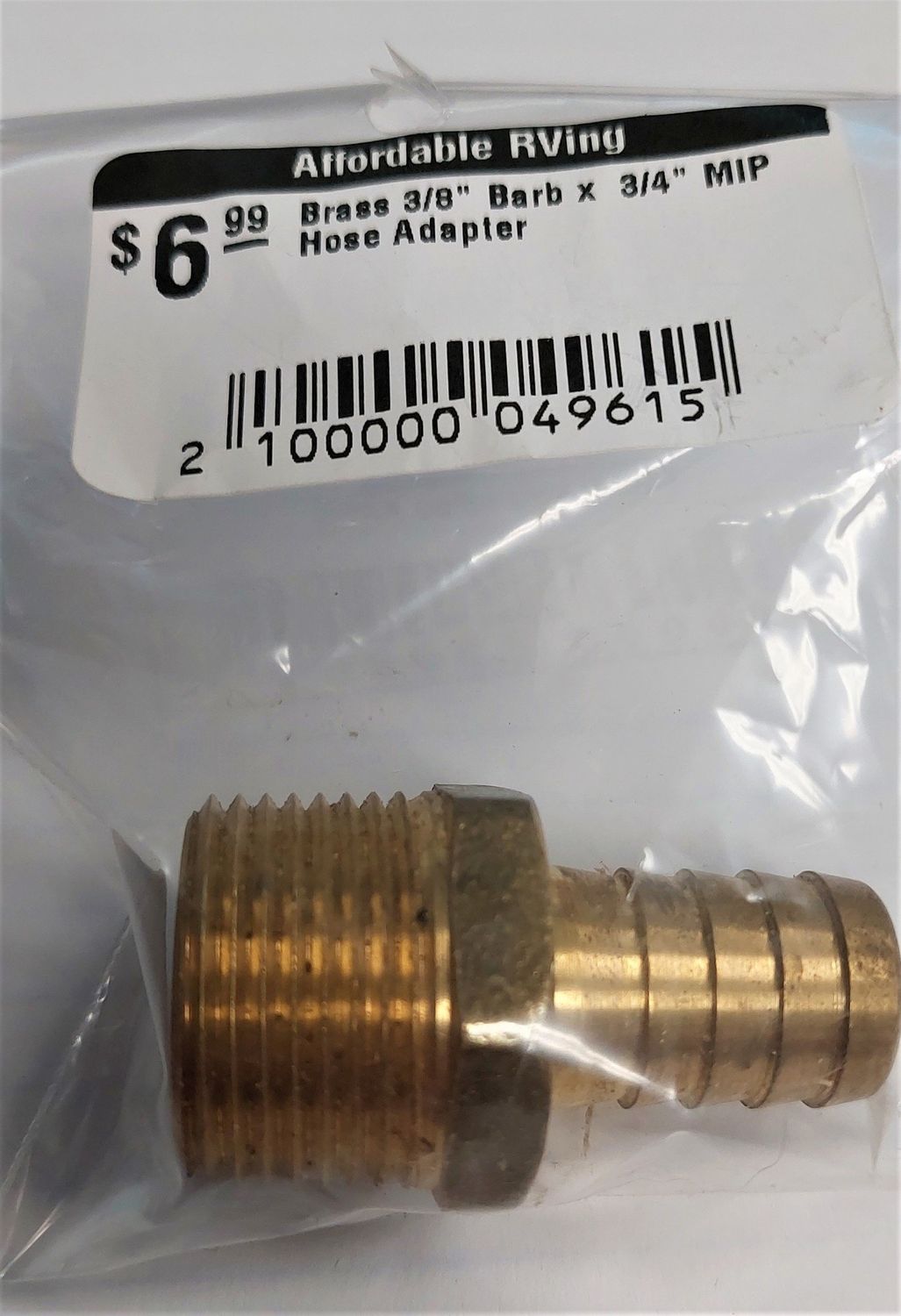 Brass 3/8&quot; Barb x  3/4&quot; MIP Hose Adapter