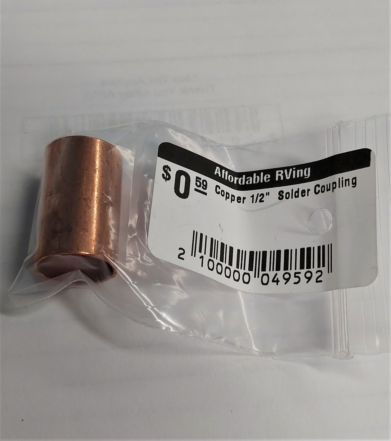 Copper 1/2&quot;  Solder Coupling