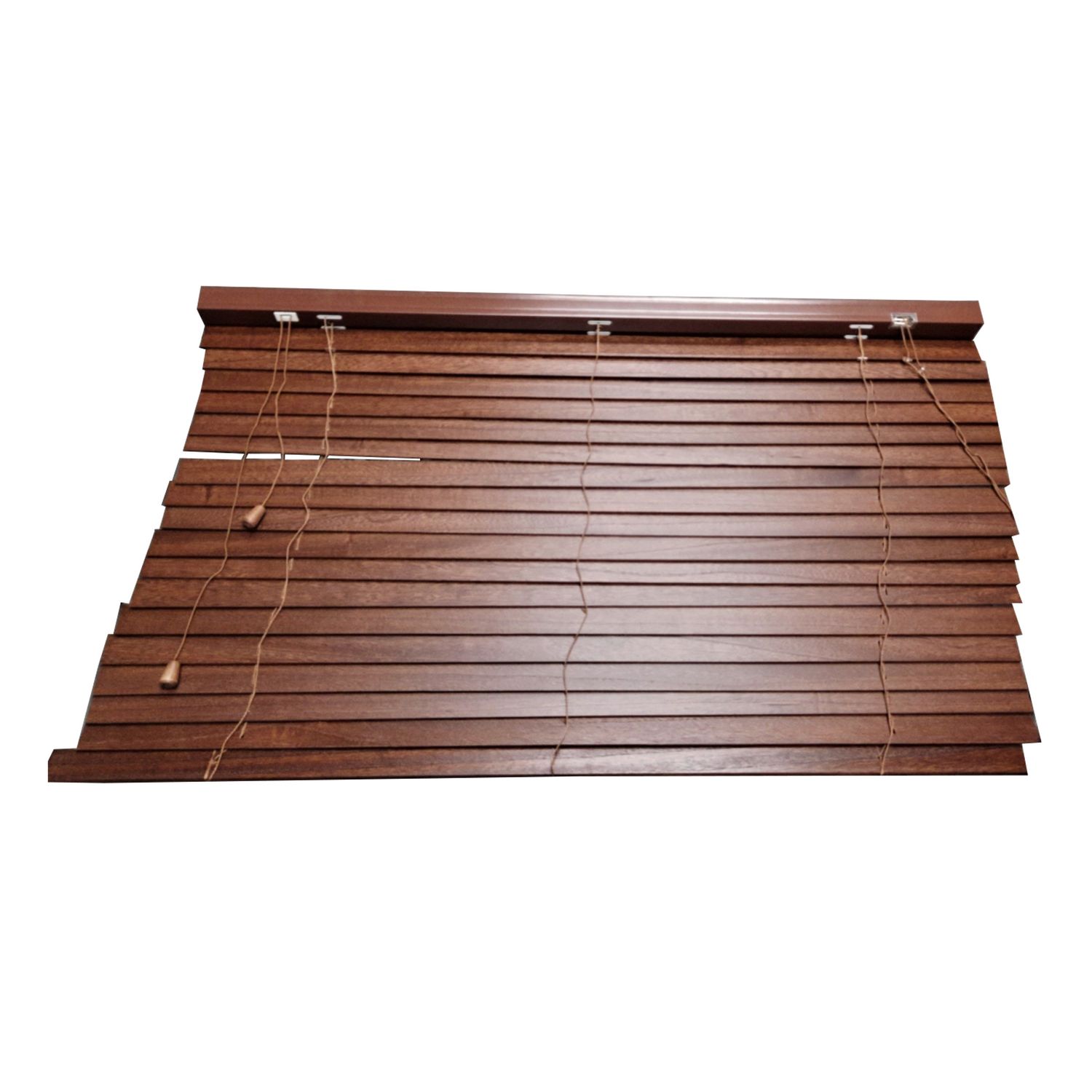 74&quot; x 44&quot; Faux Wood Plantation Blind - 2&quot; Slats - Brown Woodgrain