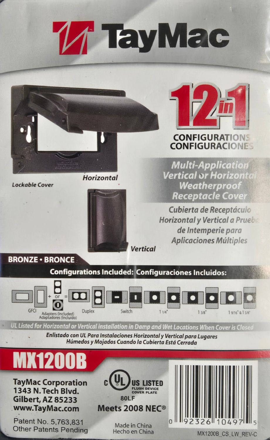 Multi-Application Vertical or Horizontal Weatherproof Receptacle Cover