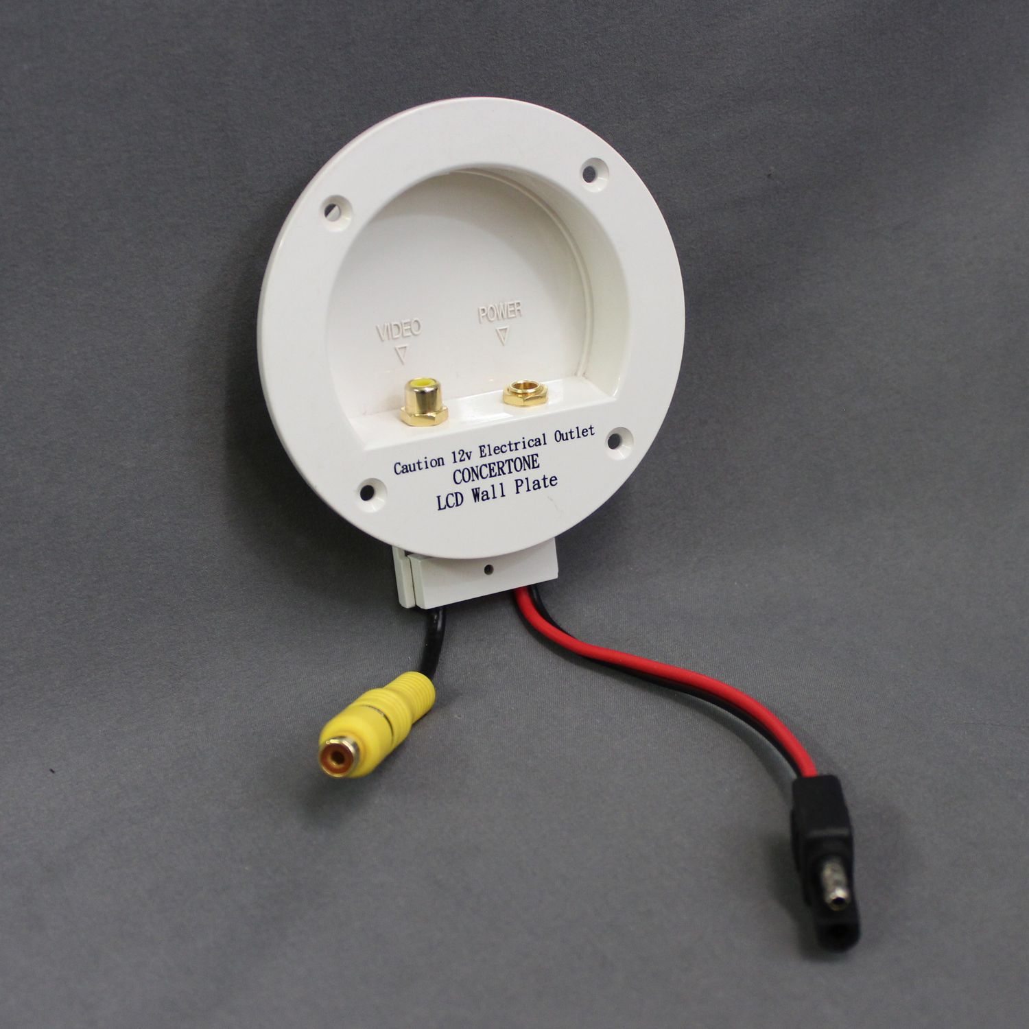 Concertone 12V RV White Round LCD Wall Plate w/Video &amp; Power Input PN: WPTFT