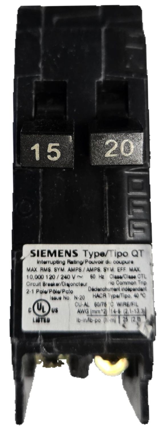 120/240 vac Circuit Breaker 15/20 Amp Duplex Breaker - Fits To Load Center - Lug Terminal Two 1 Pole - Manual Reset