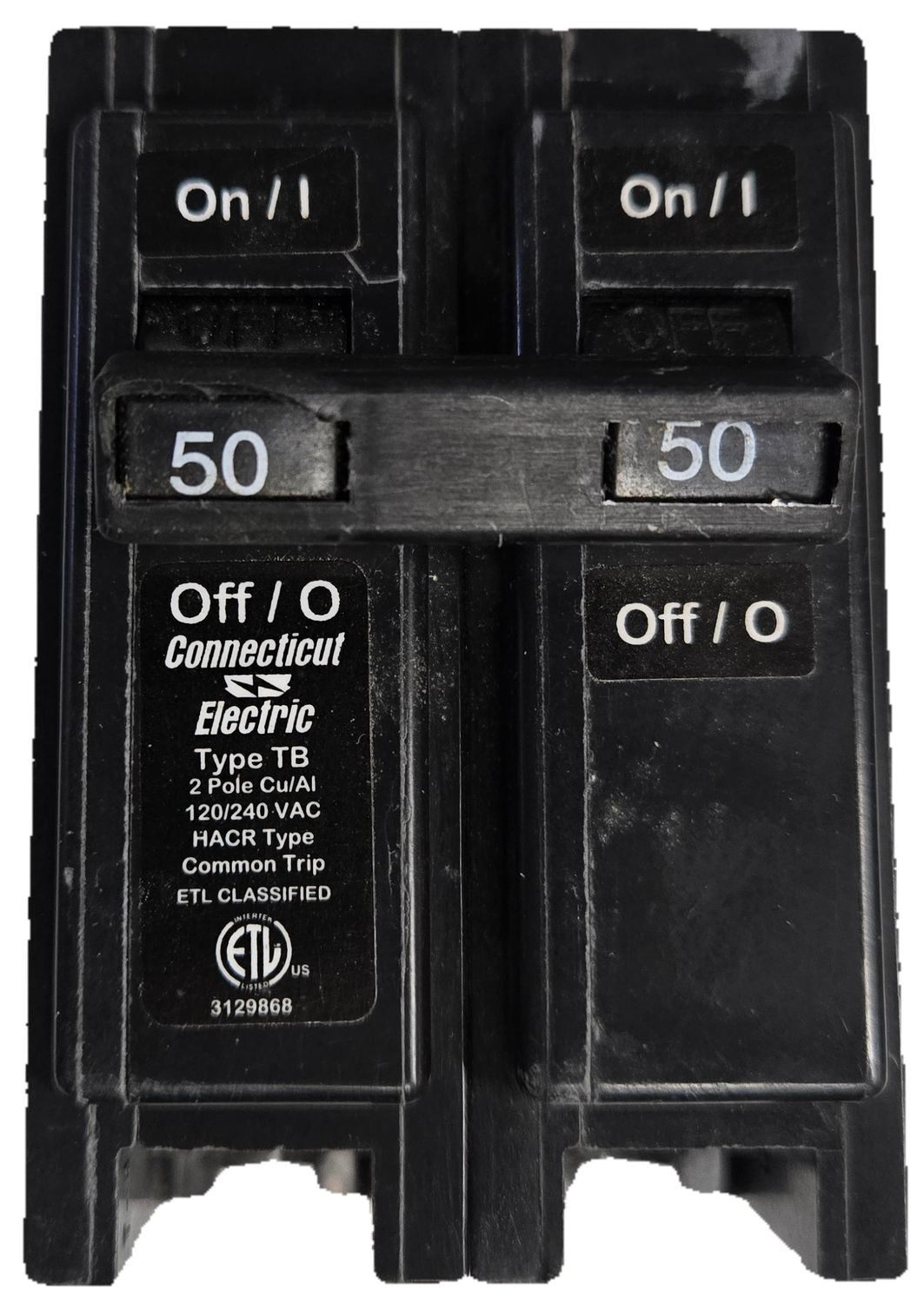 120/240 Vac Circuit Breaker 50 Amp - Fits To Load Center - Double Lug Terminal - Single Pole - Manual Reset