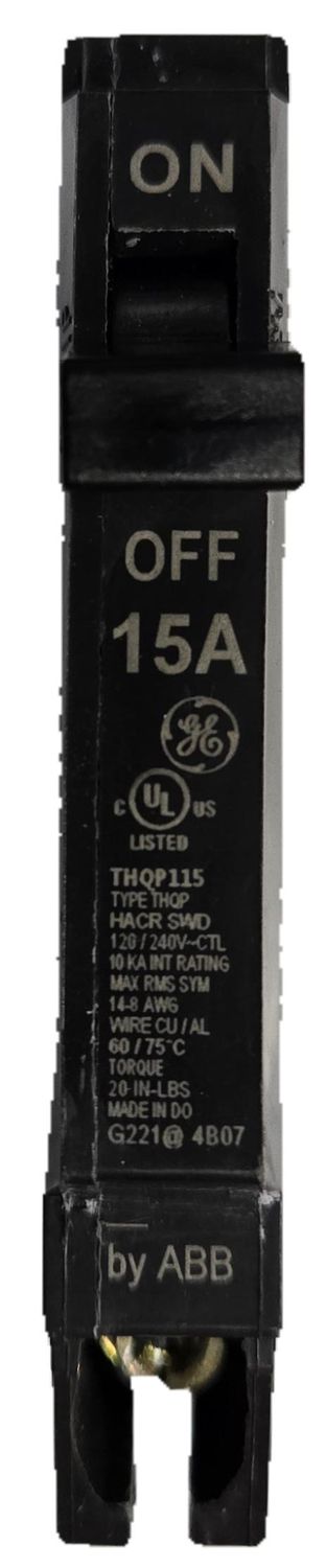 GE 1/2&quot; Thin Circuit Breaker - 120/240v 15A Single Pole - THQP115