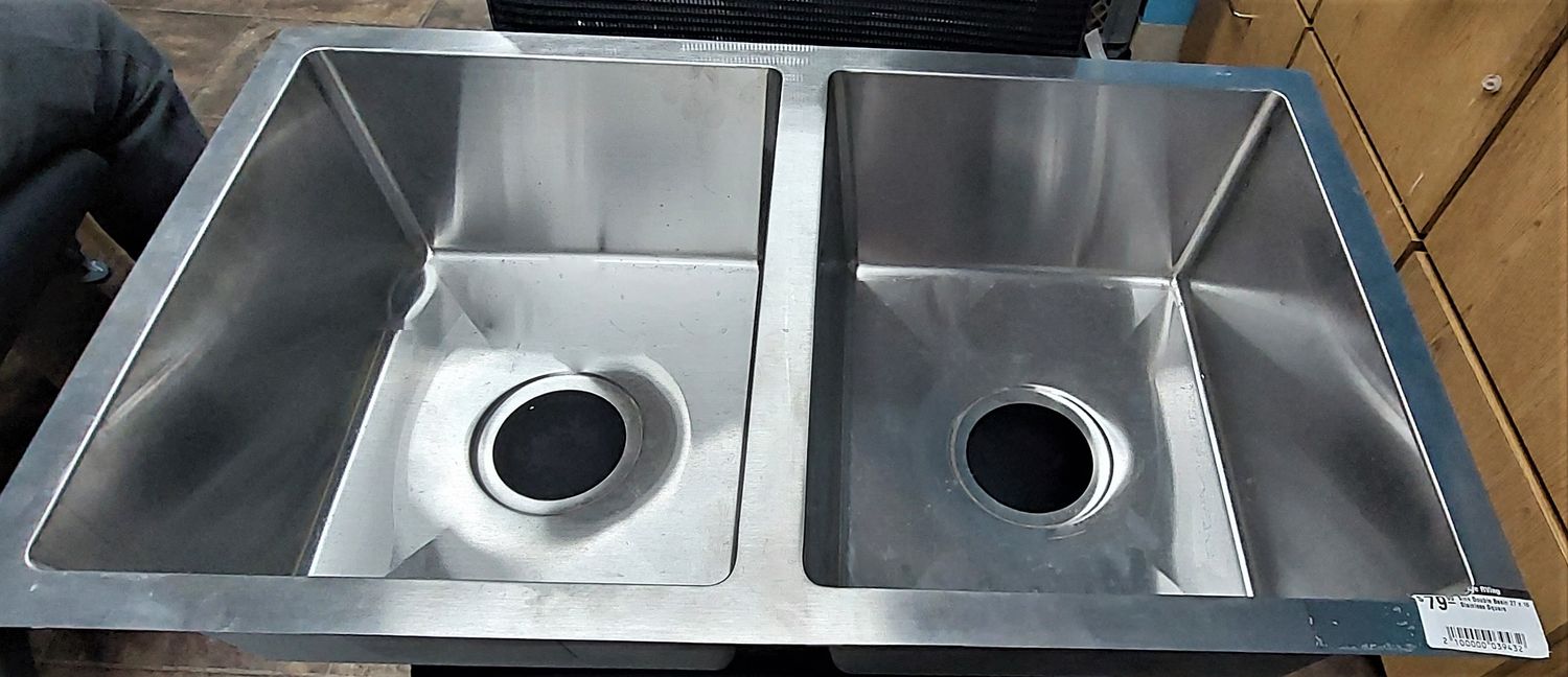 Kitchen Sink Double Basin Stainless Square - 25 x 14 Cut Out Dimensions - No Drains