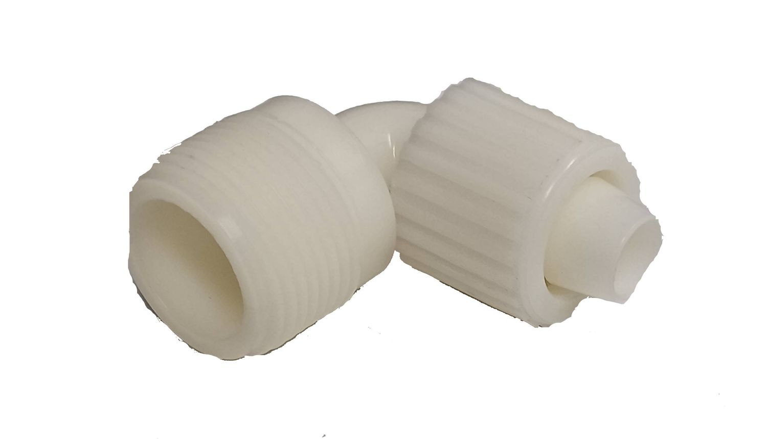90 Degree Male Connector Reducer 3/4&quot; x 3/8&quot; NPT - White Poly