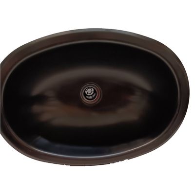 Lavatory Sink with Drain-Pipe - Oval - 18.73&quot; x 11.81&quot; x 4.72&quot; - Black Metal