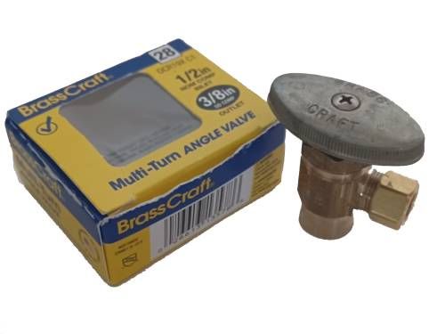 BrassCraft Multi-Turn Angle Valve - 1/2&quot; nom comp inlet - 3/8&quot; comp outlet