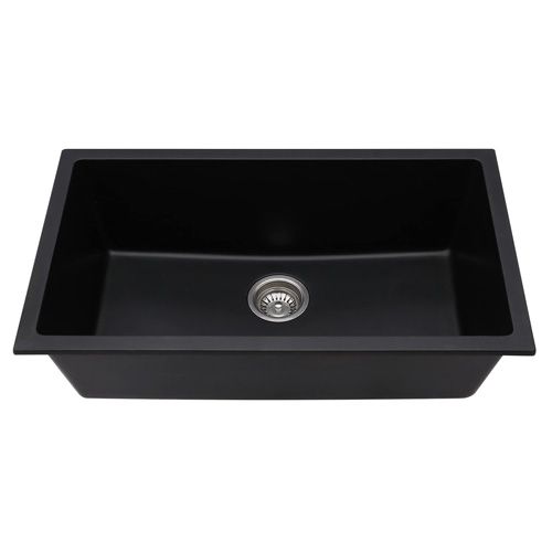 Kitchen Sink - Black Plastic Single Basin - 23" x 12" x 7" - With Drain