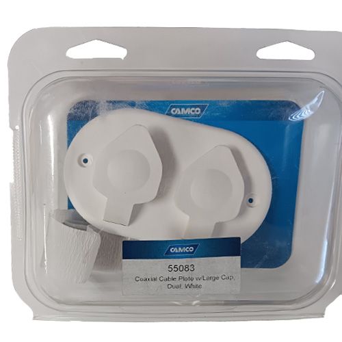 Camco 55083 Coax Connector Plate Dual Large Cap Exterior White