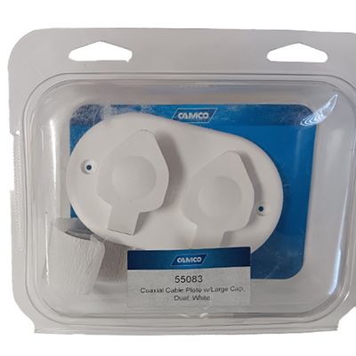 Camco 55083 Coax Connector Plate Dual Large Cap Exterior White