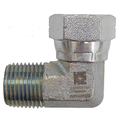 90 Degree Steel Hydraulic Adapter - 1/2" NPTF Male x 1/2" NPSM Pipe Swivel Elbow