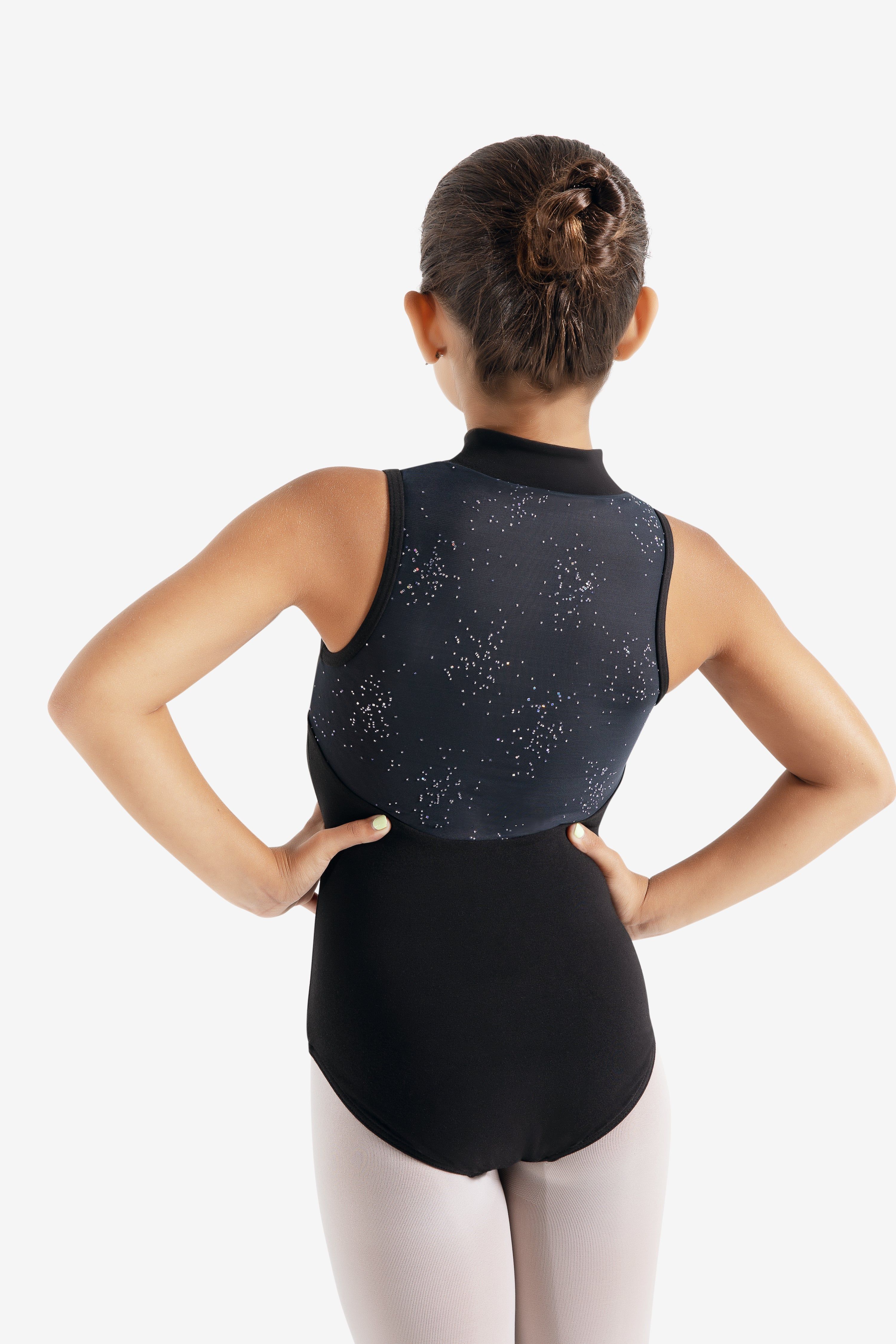 Glitter Glam Zip Front Leotard - Child S BLK