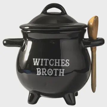 Cauldron Bowl with Broom Spoon