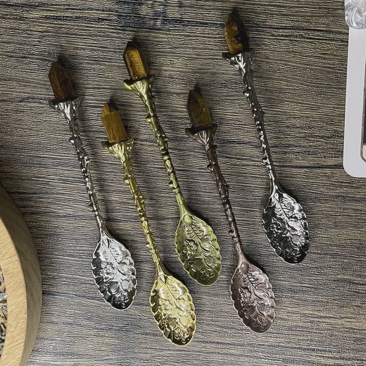 Tigers Eye Crystal Spoon, Bronze