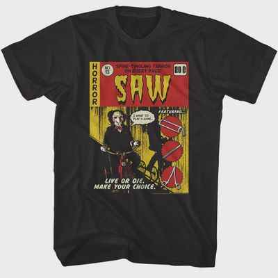 Saw Movie Jigsaw Comic Book Black Adult T