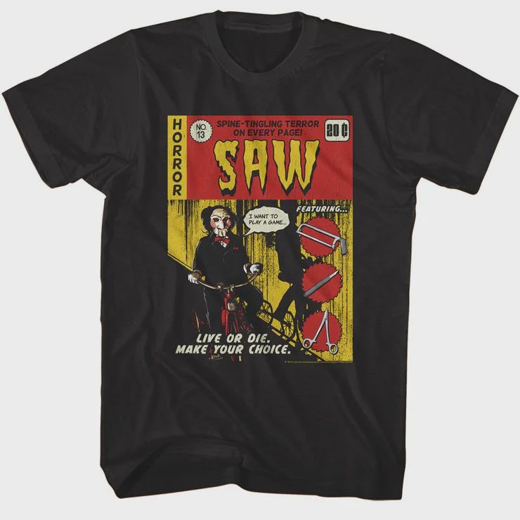 Saw Movie Jigsaw Comic Book Black Adult T, Size: LARGE