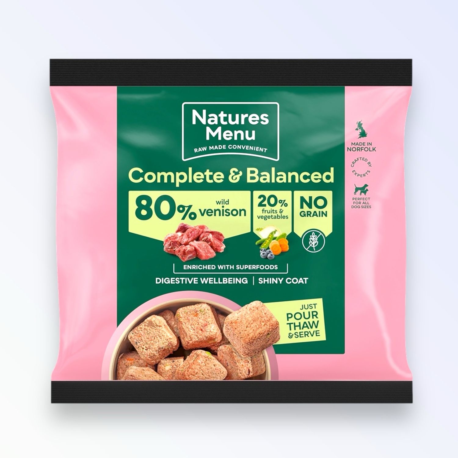 NATURES MENU DOG 80/20 NUGGETS VENISON 500G