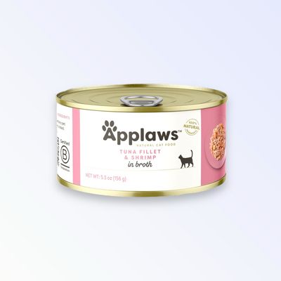 APPLAWS CAT TUNA FILLET/PRAWN TIN 156G