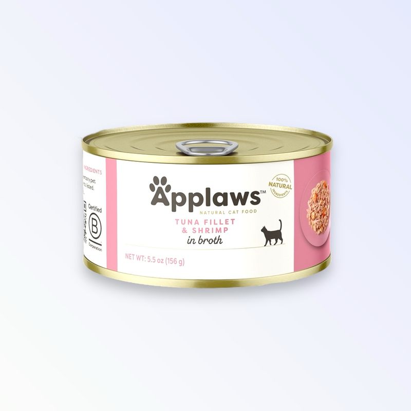 APPLAWS CAT TUNA FILLET/PRAWN TIN 156G