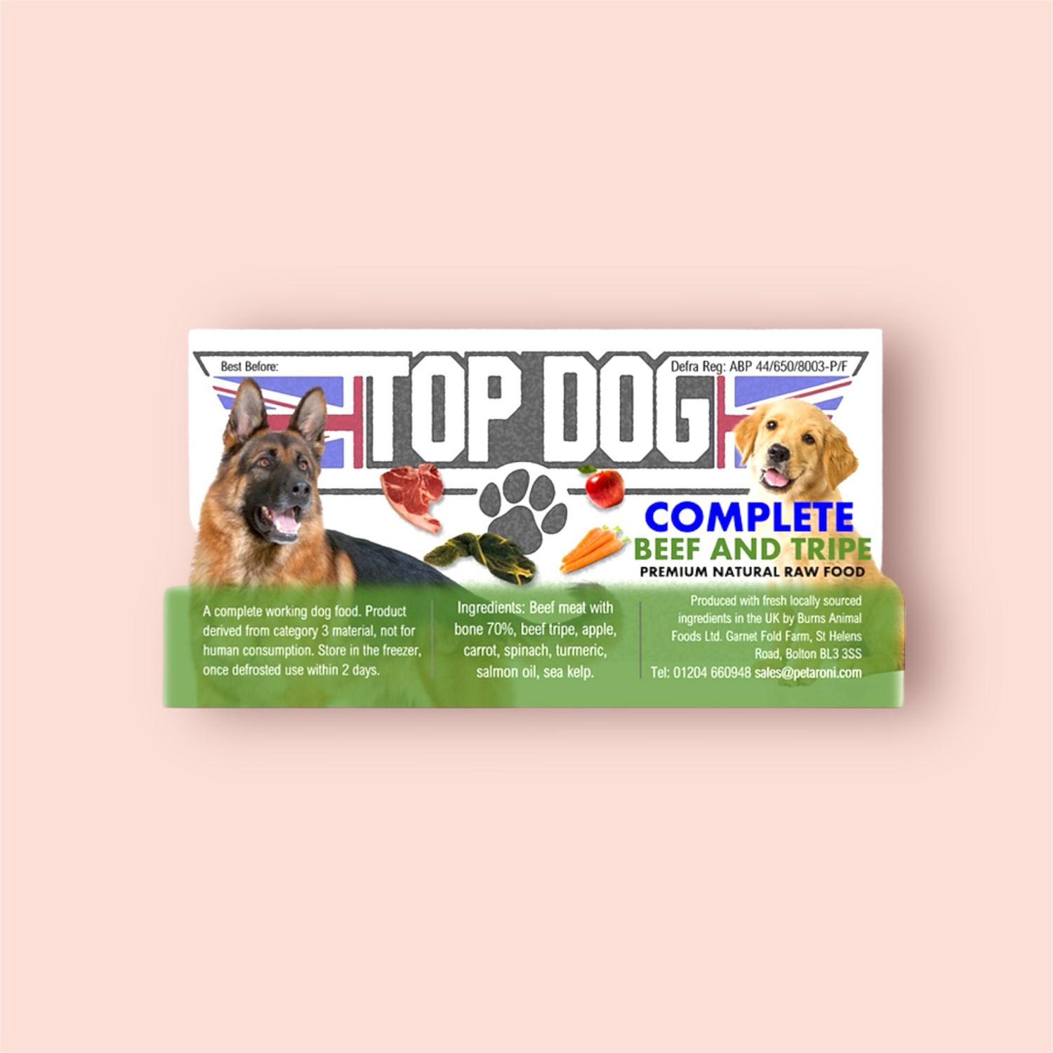 TOP DOG COMPLETE BEEF/TRIPE MEAL 500G