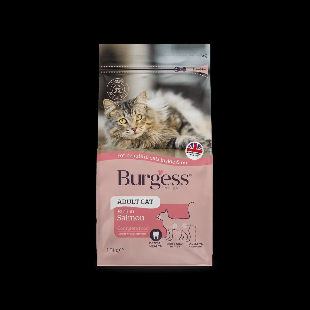 BURGESS ADULT DRY CAT FOOD 1.5KG, OPTIONS: BURGESS ADULT CAT RICH IN SALMON 1.5KG