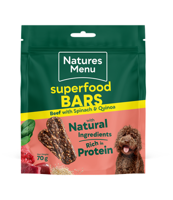 NATURES MENU DOG SUPERFOOD BARS 70g (BEEF WITH SPINACH AND QUINOA)