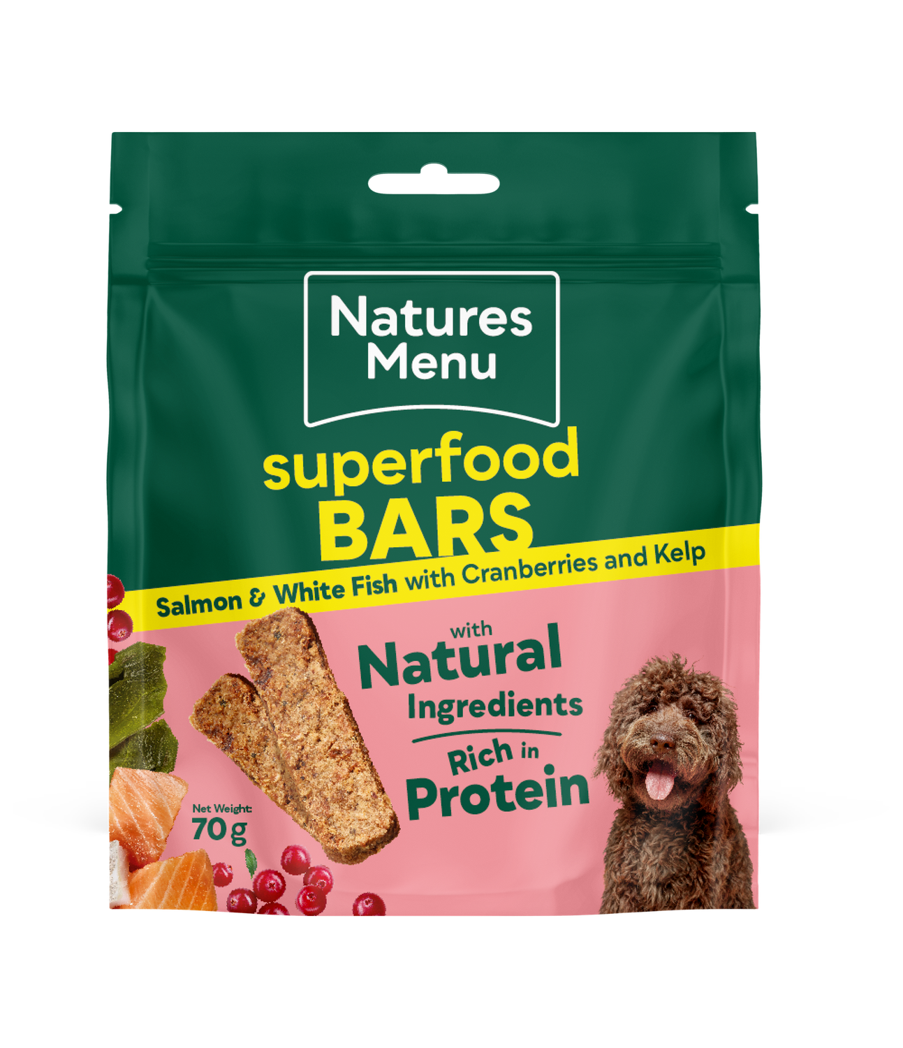 NATURES MENU DOG SUPERFOOD BARS 70g (SALMON &amp; WHITEFISH WITH CRANBERRIES &amp; KELP)