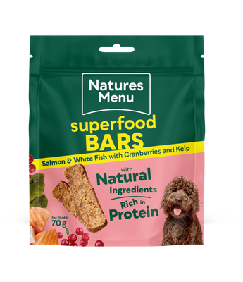 NATURES MENU DOG SUPERFOOD BARS 70g (SALMON &amp; WHITEFISH WITH CRANBERRIES &amp; KELP)