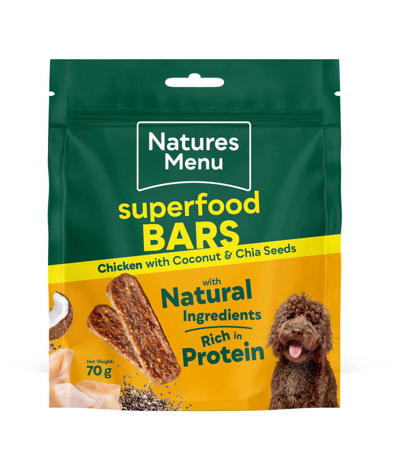 NATURES MENU DOG SUPERFOOD BARS 70g (CHICKEN WITH COCONUT &amp; CHIA SEEDS)
