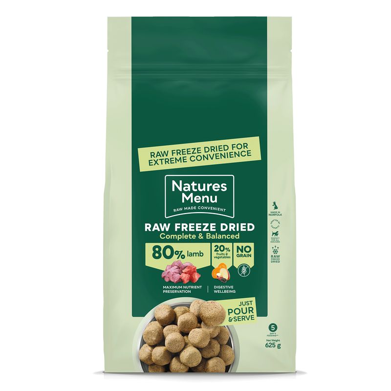NATURES MENU DOG FREEZE DRIED COMPLETE &amp; BALANCED 80/20 625G (LAMB)