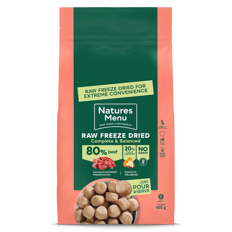NATURES MENU DOG FREEZE DRIED COMPLETE &amp; BALANCED 80/20 625G (BEEF)