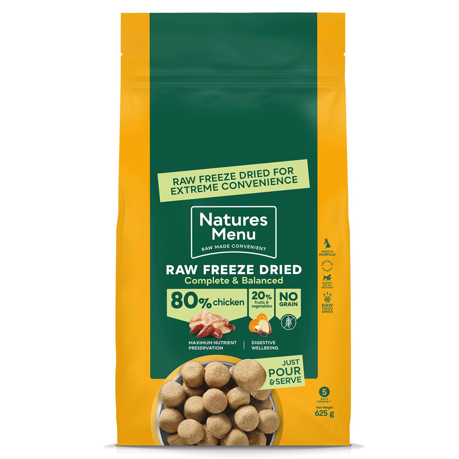 NATURES MENU DOG FREEZE DRIED COMPLETE &amp; BALANCED 80/20 625G (CHICKEN)