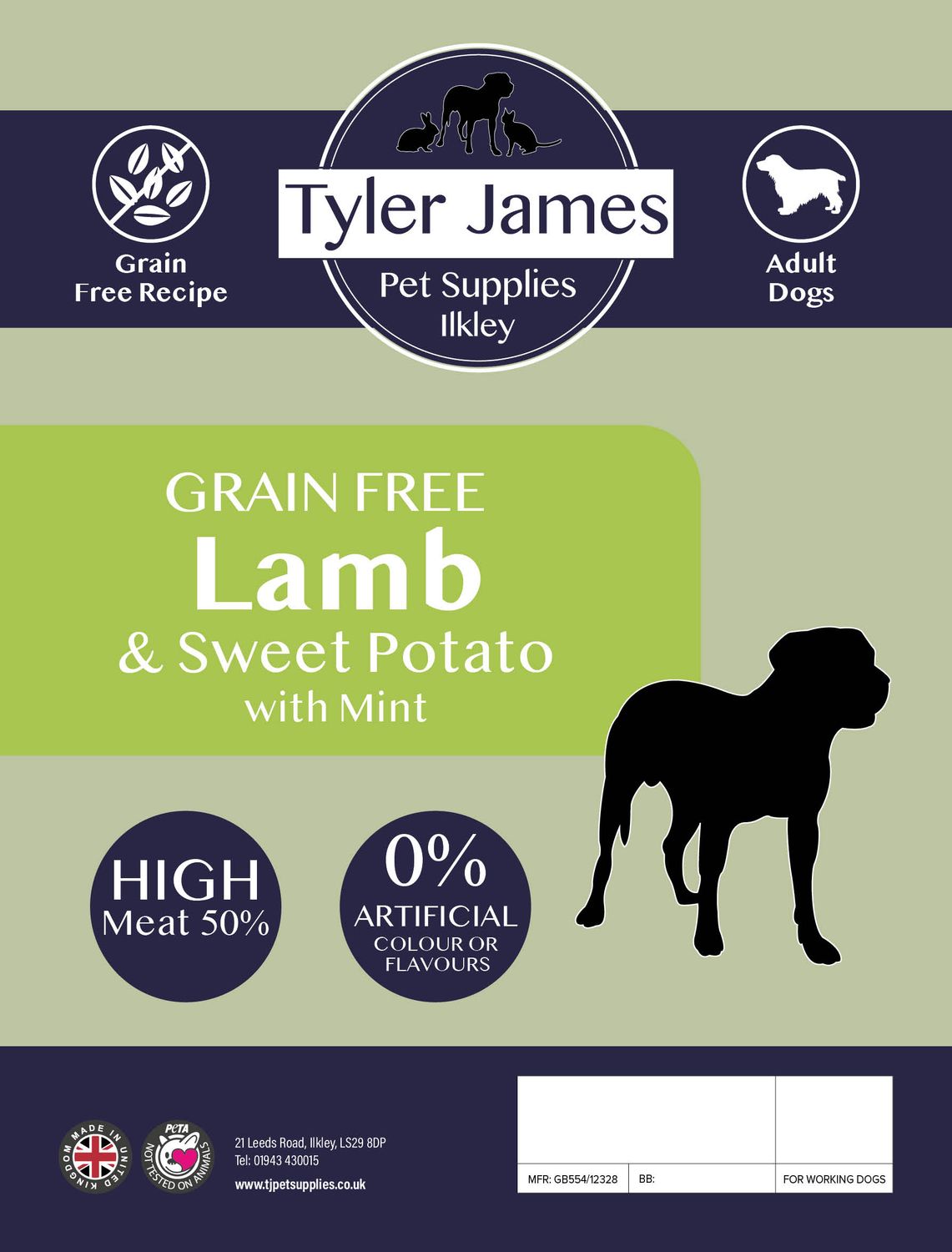 2KG TYLER-JAMES GRAIN FREE ADULT DOG LAMB &amp; SWEET POTATO WITH MINT