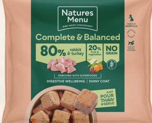 NATURES MENU DOG COMPLETE &amp; BALANCED RAW 1KG (RABBIT &amp; TURKEY)