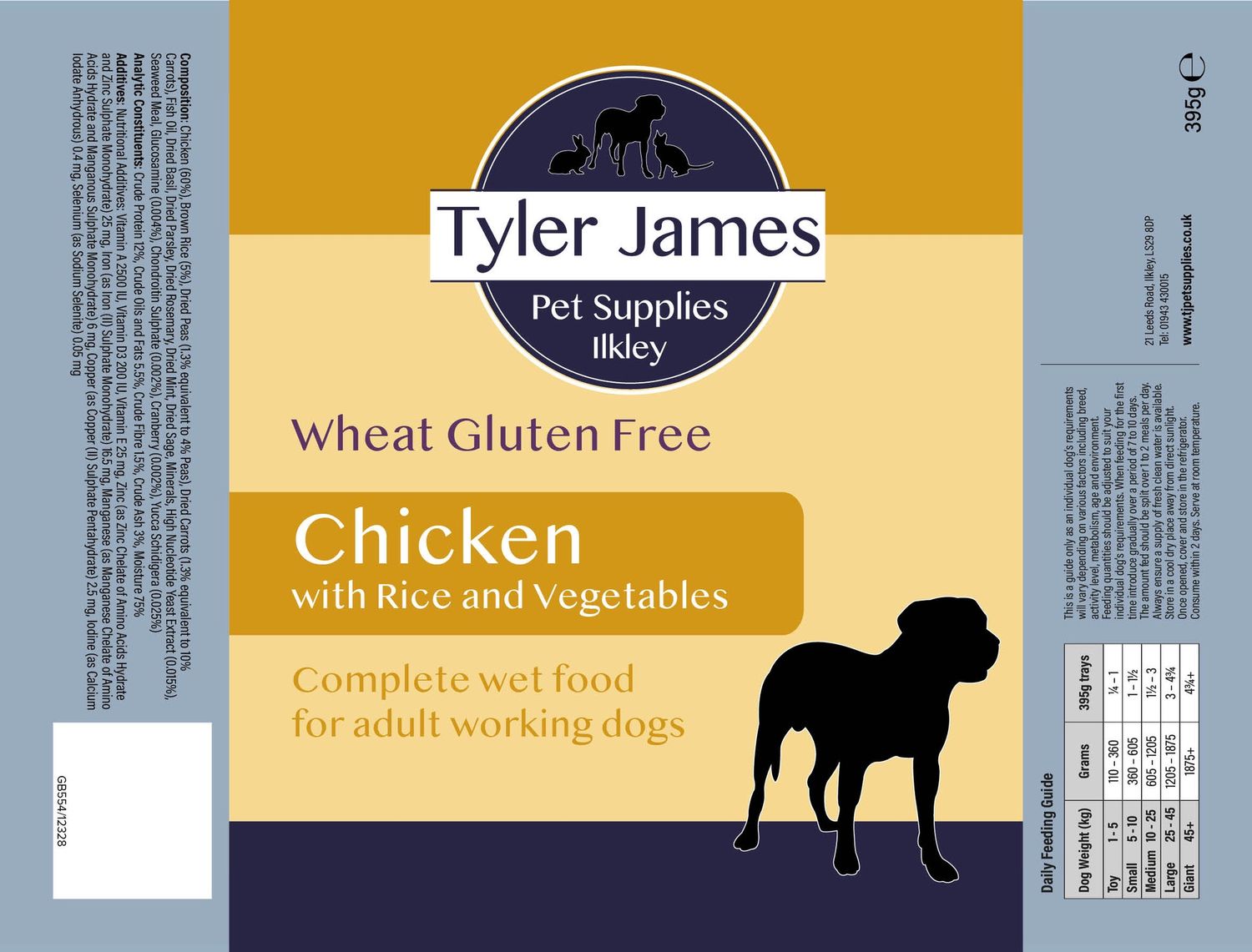 TYLER-JAMES DOG WET FOOD TRAYS 395G, OPTION: CHICKEN WITH VEGETABLES