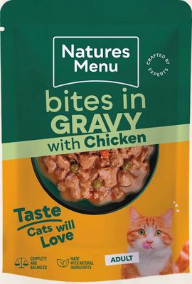 NATURES MENU BITES IN GRAVY CAT POUCH (CHICKEN) 85G