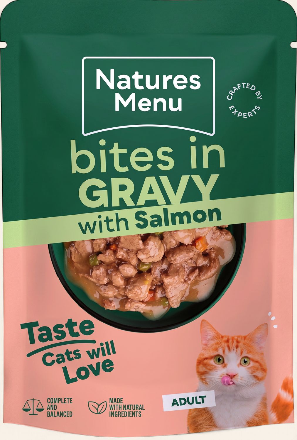NATURES MENU BITES IN GRAVY CAT POUCH (SALMON) 85G