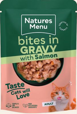 NATURES MENU BITES IN GRAVY CAT POUCH (SALMON) 85G