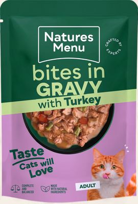 NATURES MENU BITES IN GRAVY CAT POUCH (TURKEY) 85G