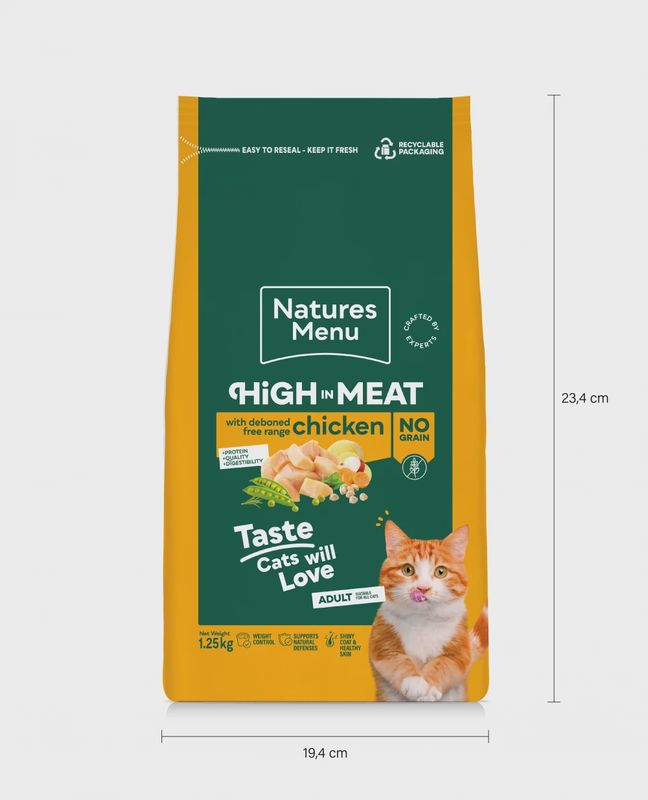 NATURES MENU CAT HIGH MEAT DRY FOOD (NO GRAIN) 1.25KG