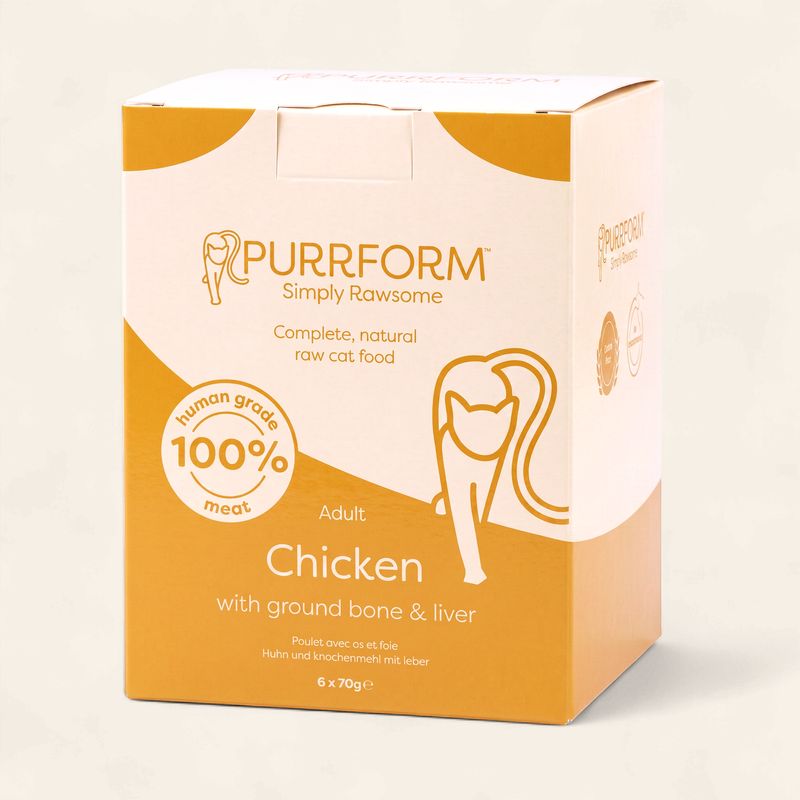 PURRFORM RAW CAT FOOD 6 X 70G (CHICKEN &amp; GROUND BONE WITH LIVER)