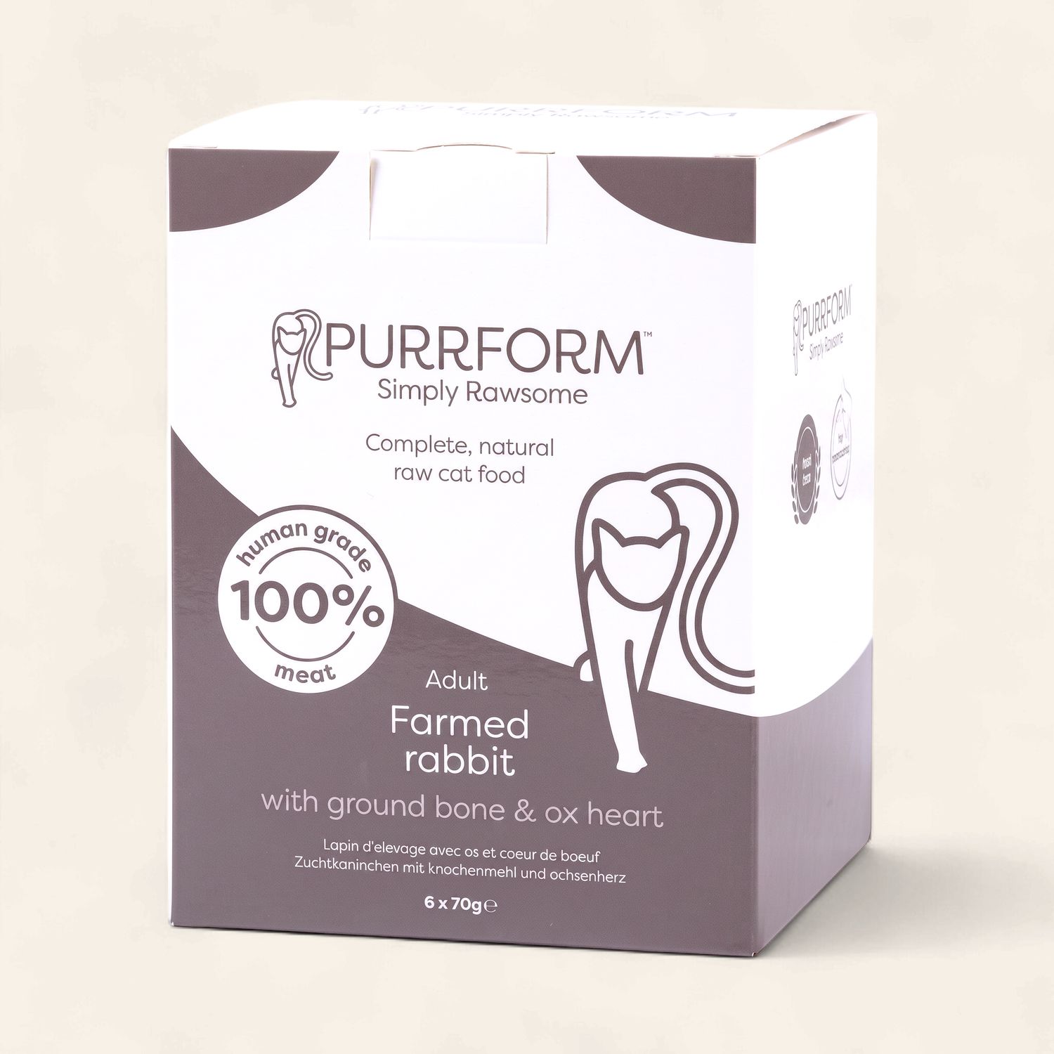 PURRFORM RAW CAT FOOD 6 X 70G (FARMED RABBIT WITH GROUND BONE &amp; OX HEART)