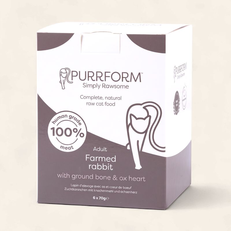 PURRFORM RAW CAT FOOD 6 X 70G (FARMED RABBIT WITH GROUND BONE &amp; OX HEART)