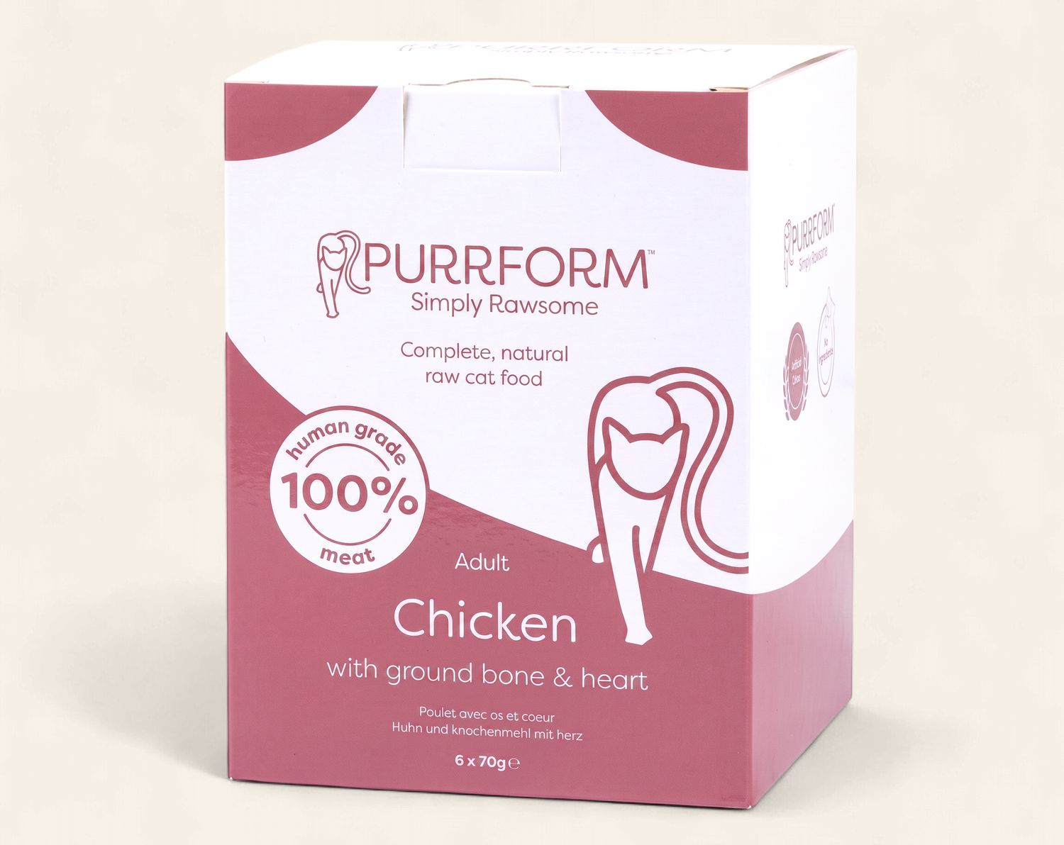 PURRFORM RAW CAT FOOD 6 X 70G (CHICKEN &amp; GROUND BONE WITH HEART)