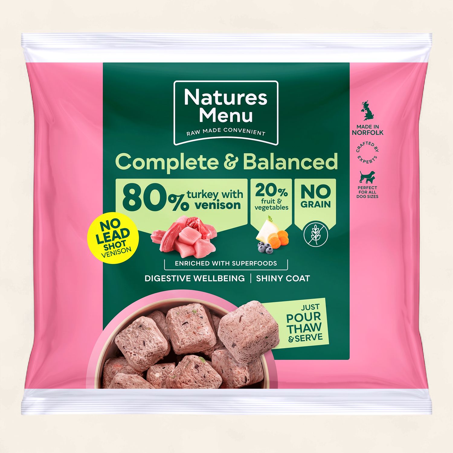 NATURES MENU DOG COMPLETE &amp; BALANCED RAW 1KG (TURKEY WITH VENISON)