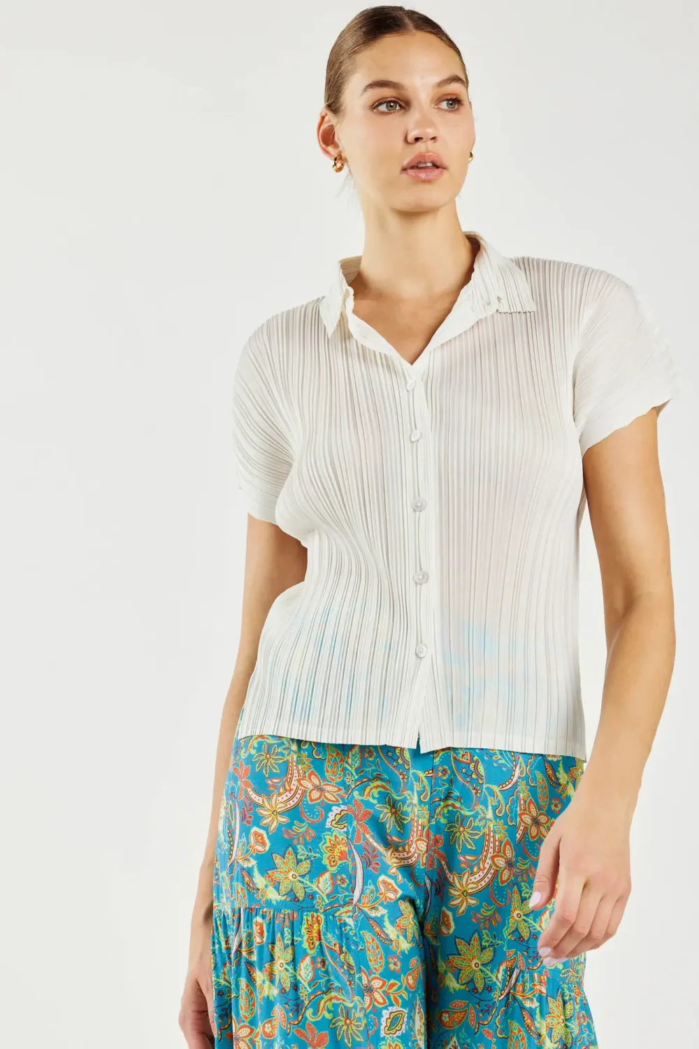 Pleated Button Down