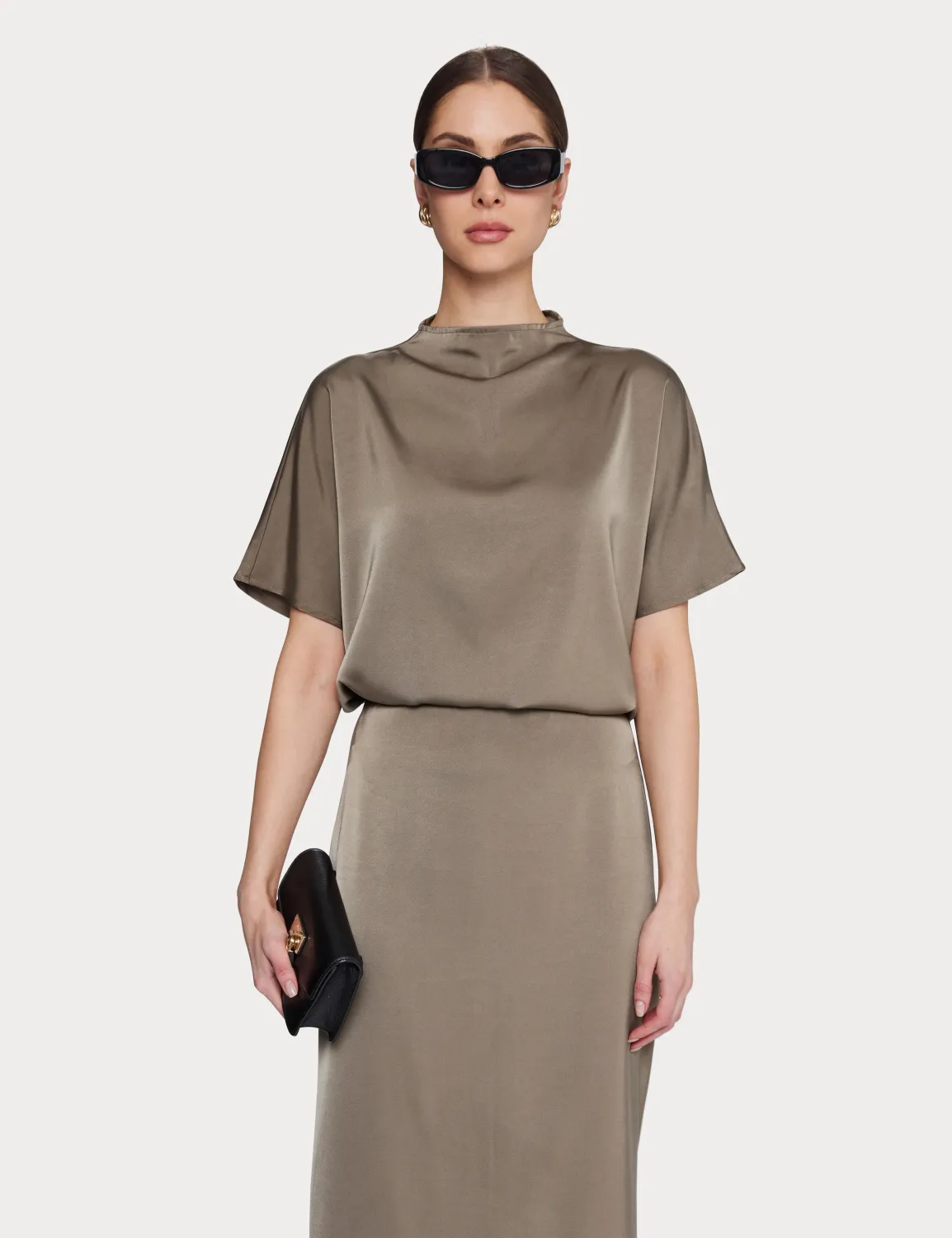 Satin Batwing Tee, Color: Olive, Size: XS