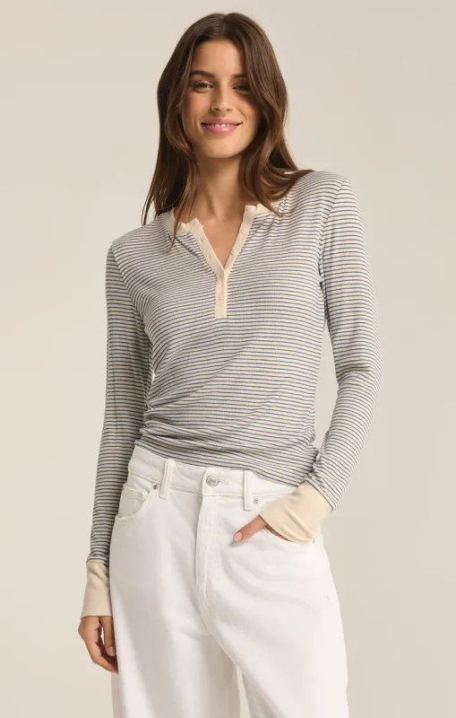 Z Supply Scarlett Black Rib Stripe Henley Top main image 1