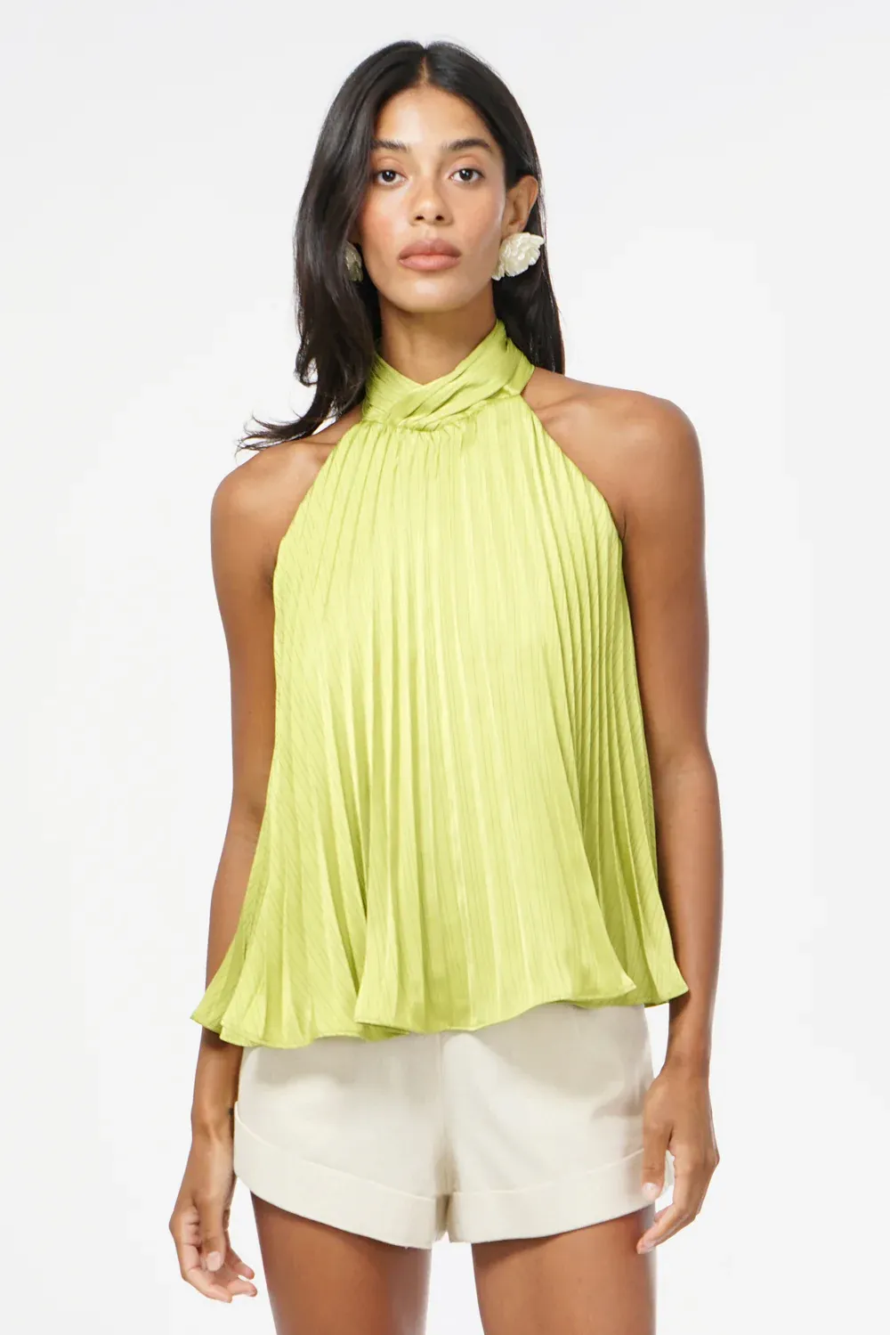 Halter Pleated Satin Top